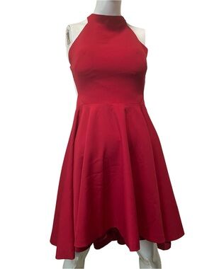 Women's Red Halter Asymmetrical Hem Dress